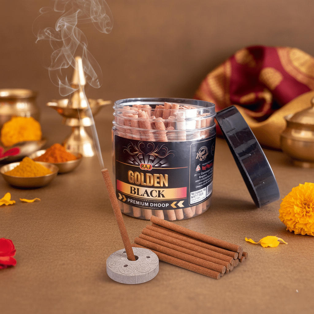 Dhoop Jar Golden Black Bamboo Golden Black Dhoop Jar, Fragrance: Sandal - Image 1
